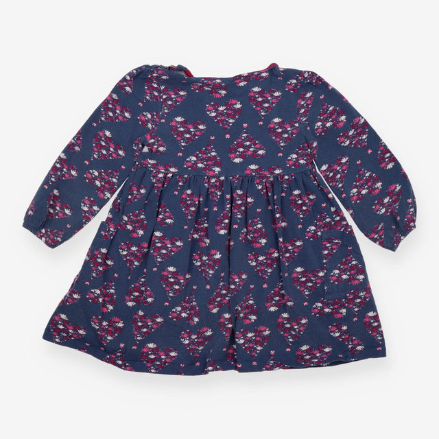Blue dress with pink floral hearts
