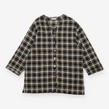 Vintage Checked Linen Blend Longline Shirt Jacket