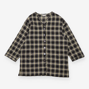 Vintage Checked Linen Blend Longline Shirt Jacket