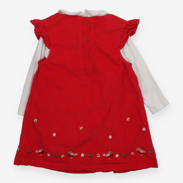 Festive red cord robin dress with white bodysuit