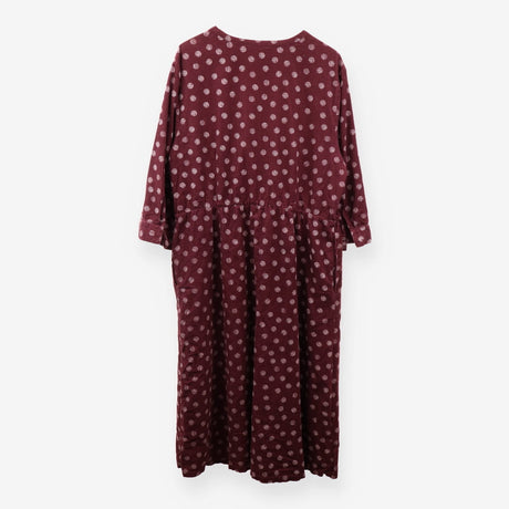 Burgundy Spot Corduroy Midi Dress Button Front