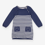 Dress Knit Blue Striped with Heart Pockets