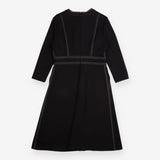 Midi Dress Black Crepe Knit Tailored Topstitch