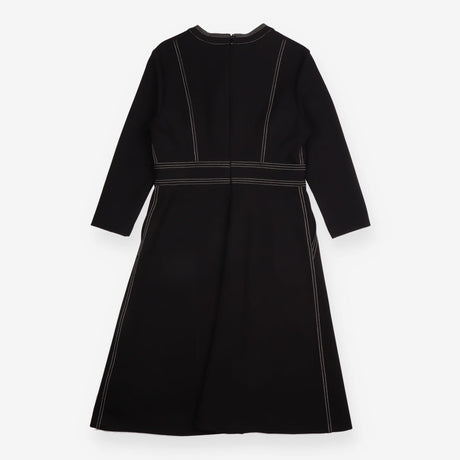 Midi Dress Black Crepe Knit Tailored Topstitch