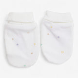 Baby hat and mittens set white with coloured stars