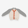 Cardigan grey sleeves cream body orange edging