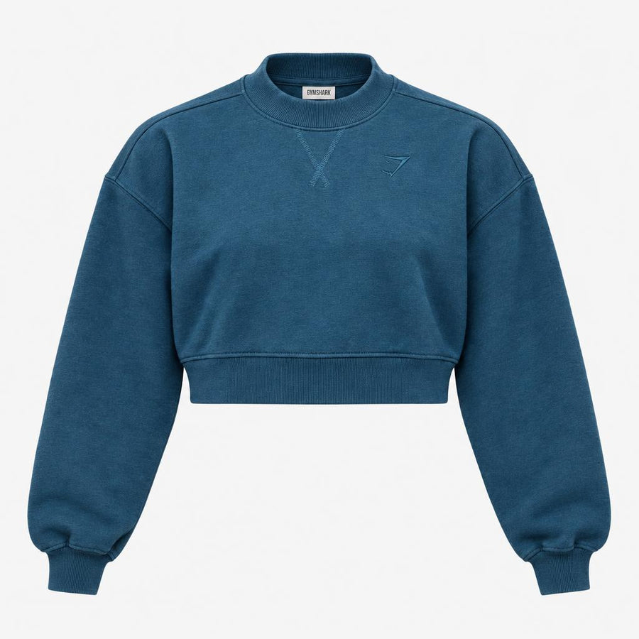 Sweatshirt Cropped Mock Neck Teal