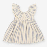 Cream and Blue Striped Dress