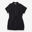 Shirt Dress Linen Front Tie Short Sleeve Black