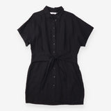 Shirt Dress Linen Front Tie Short Sleeve Black