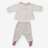 Long Sleeved Top and Bottom Set White Velour Flora