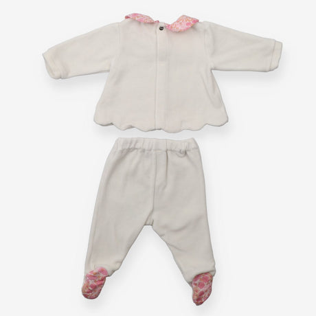 Long Sleeved Top and Bottom Set White Velour Flora