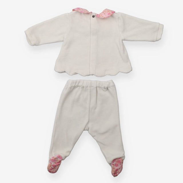 Long Sleeved Top and Bottom Set White Velour Flora