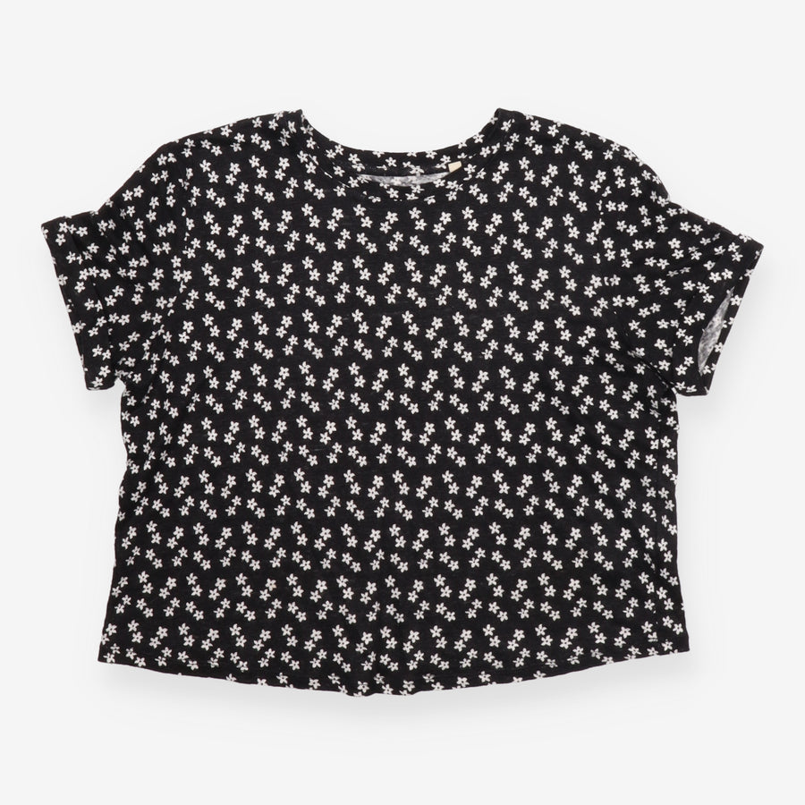 Boden Black White Ditsy Floral Short Sleeve Crew N