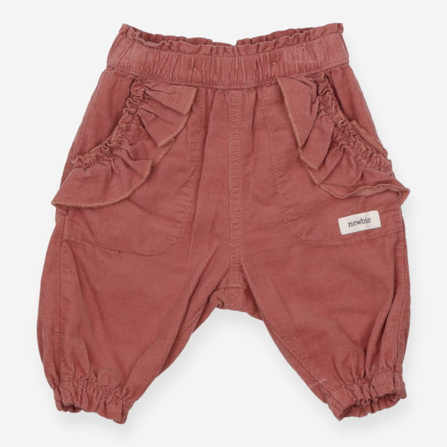 Trousers Pull on Cord Rose Pink with Frills