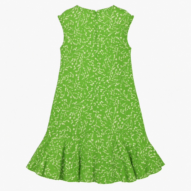Dress Green Ditsy Floral Button Detail Midi