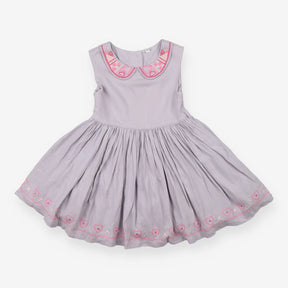 Dress grey pink embroidered collar
