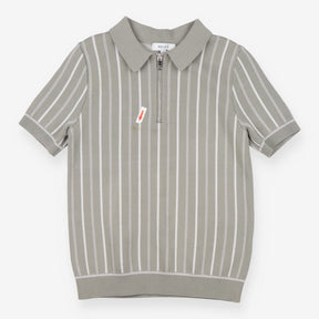 Green Striped Zip Polo Shirt