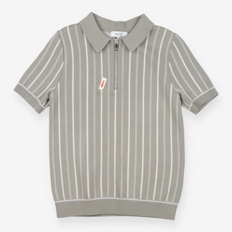 Green Striped Zip Polo Shirt