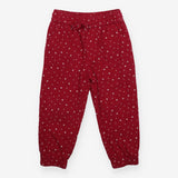Berry pink polka dot cord trousers