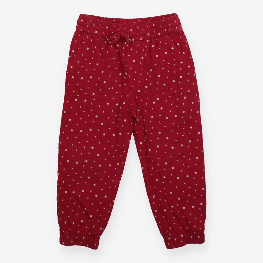 Berry pink polka dot cord trousers