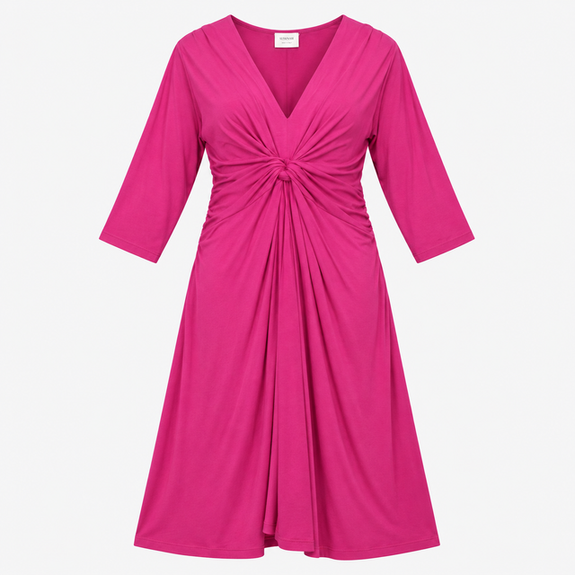 Midi Dress Fuchsia Pink Knot Front Maternity