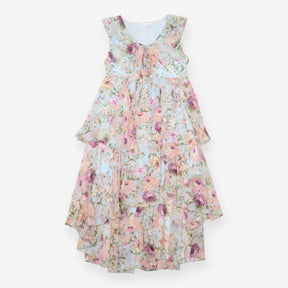 Light Blue Floral Ruffle Tiered Maternity Maxi Dre