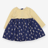 Dress Long Sleeved Yellow Stripe with Birds