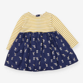 Dress Long Sleeved Yellow Stripe with Birds