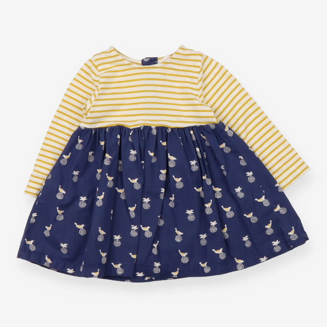 Dress Long Sleeved Yellow Stripe with Birds