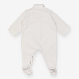 White velour footed romper moons and stars