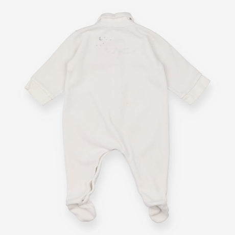 White velour footed romper moons and stars