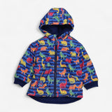 Coat Fleece Lined Blue Stripe Dinosaur Print