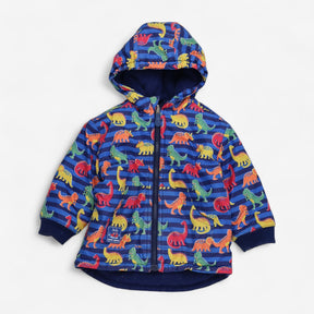 Coat Fleece Lined Blue Stripe Dinosaur Print