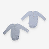 Bodysuit Long Sleeve Blue Ribbed 2pc