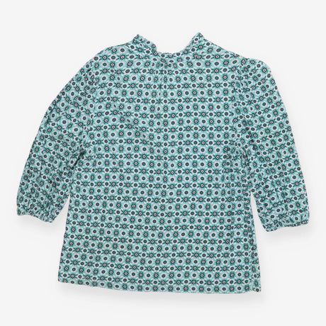 Blue Green Geometric V‑Neck Blouse – 3/4 Sleeve