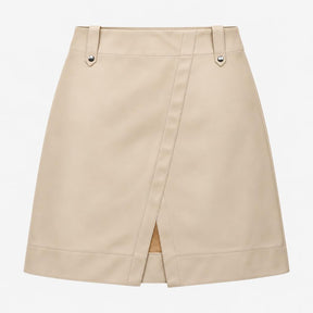 Skirt Beige Faux Leather Asymmetric Split Hem Mini