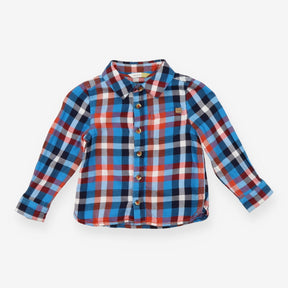 Shirt woven blue red white checks LS