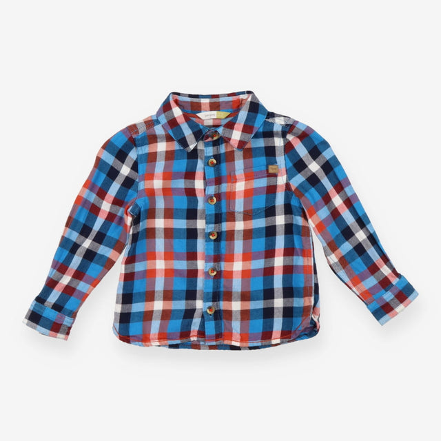 Shirt woven blue red white checks LS