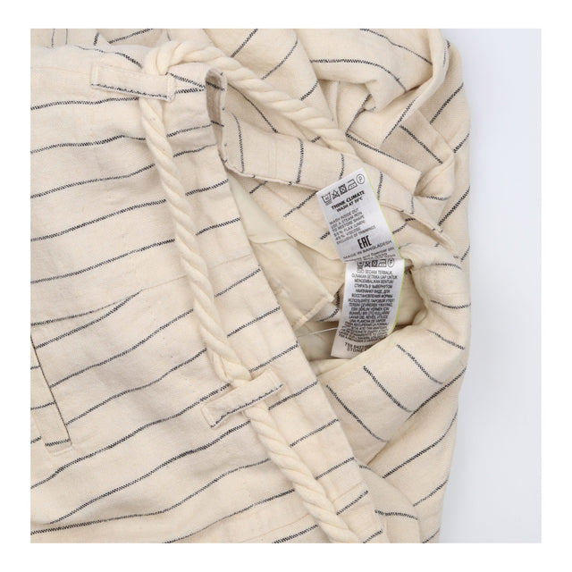 Trousers Pinstripe Linen Blend Belted Straight Leg