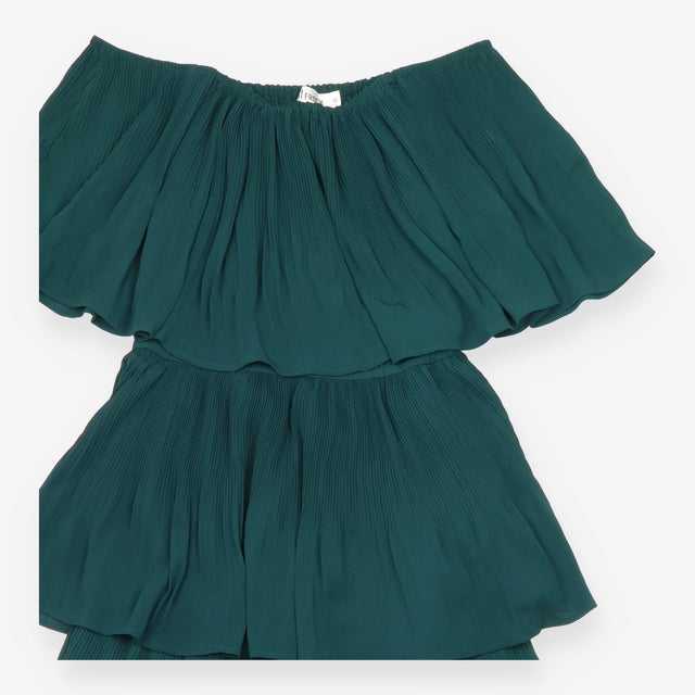 St Frock Emerald Green Pleated Tiered Off Shoulder