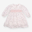 Dress white pink smocking LS small flowers