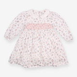 Dress white pink smocking LS small flowers