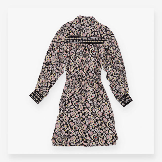 Floral Paisley Long Sleeve Shirt Dress Black Multi