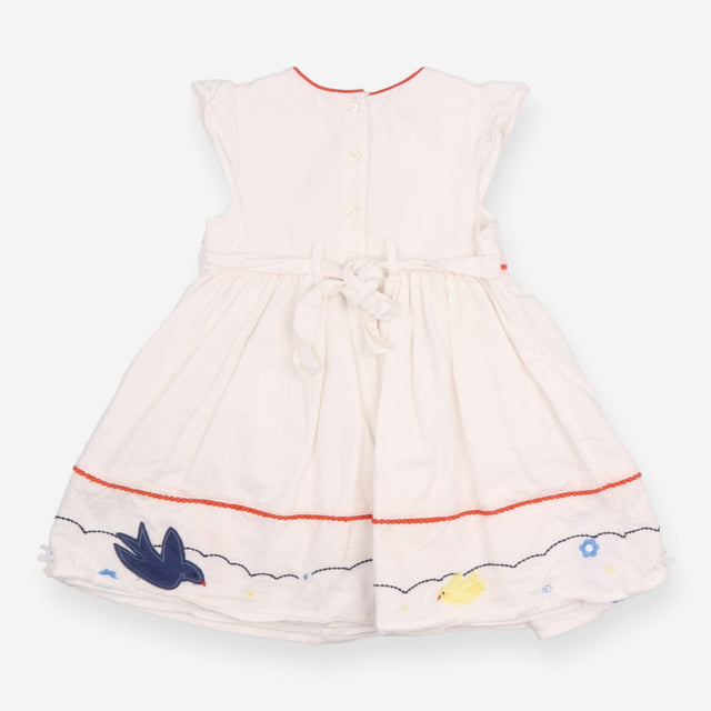 White Dress with Blue and Yellow Birds