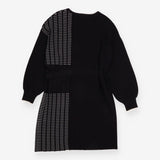 Knitted Dress Black White Asymmetric Belted