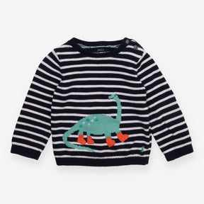 Jumper Knit Navy Stripe Dinosaur in Wellies