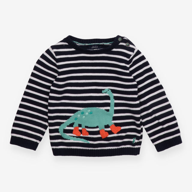 Jumper Knit Navy Stripe Dinosaur in Wellies