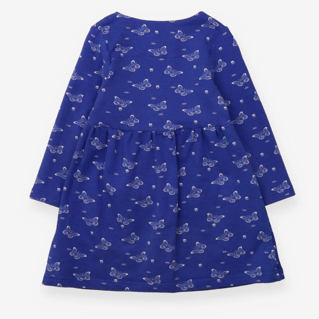 Jersey Dress Blue with White Butterflies and Flowe
