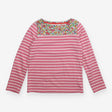 T-Shirt Long Sleeve Pink Stripe with Floral Neckli